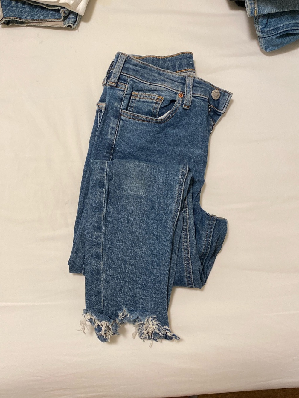 Topshop High-Rise Frayed Hem Blue Jeans
